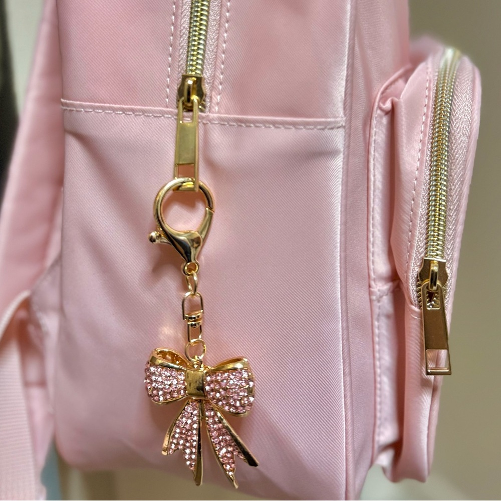 Pink Backpack with Pearl Straps and Rhinestone Bow - Picture 6 of 7
